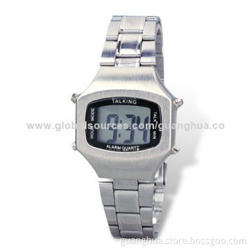 2014 Shenzhen Hot-sale Metal Digital Talking Watch with Alarm, LCD Time Display